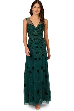 Adrianna Papell Womens Beaded Mesh Illusion Dress - - Size 12 UK