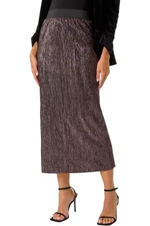 Roman Womens Foil Plisse Pleated Pencil Skirt - - Size 10 UK