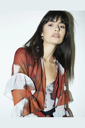 River Island Womens Blouse Abstract Print Frill - Size 10 UK