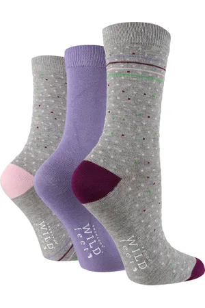 Wild Feet Womens Wild Feet - 3 Pack Ladies Breathable Patterned Bamboo Socks - H&T - - Size UK 4-6.5