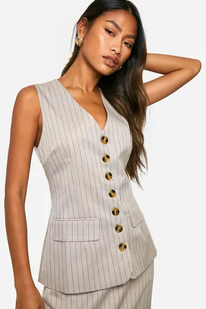 Boohoo Womens Tonal Pinstripe Longline Waistcoat - - Size 10 UK