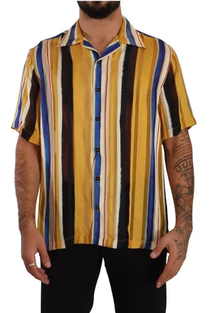 Dolce & Gabbana Mens Striped Short Sleeve Silk Shirt material_rayon - Size Medium
