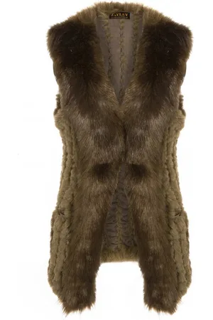 Jayley Womens Hand Knitted Luxury Faux Fur Gilet with Suede Base - Silk - One Size