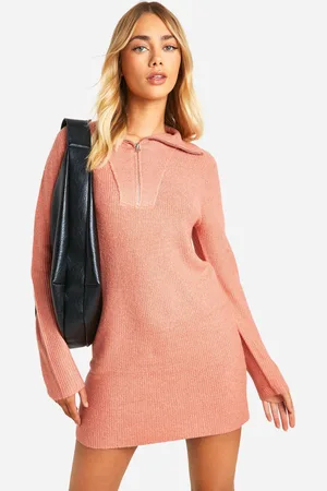 Boohoo Womens Soft Rib Knit Half Zip Collar Jumper Dress - Nylon - Size Small