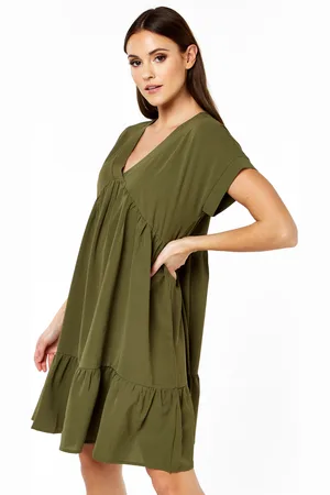 Gini London Womens V-Neck Tiered Mini Smock Dress - - Size Small/Medium