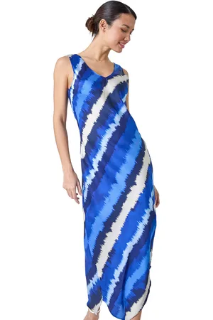 Roman Womens Stripe Print Satin Bodycon Midi Slip Dress - - Size 12 UK