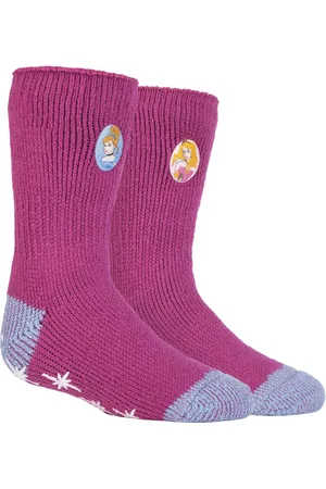 Heat Holders Girls - Childrens Character Non Slip 2.3 TOG Winter Warm Thermal Slipper Socks with Grippers - Disney Princess - - Size UK 12.5-3 Child