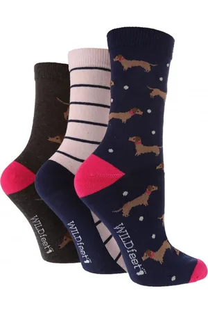 Wild Feet Womens 3 Pack Ladies Jacquard Novelty Cotton Socks - - Size UK 4-8