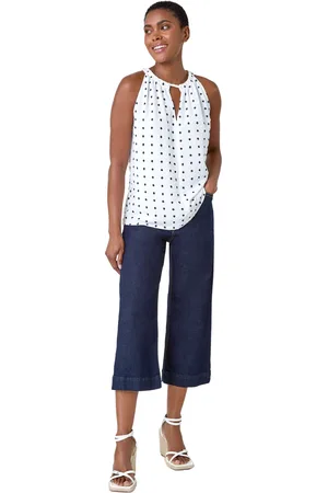 Roman Womens Embroidered Spot Print Halterneck Top - - Size 10 UK
