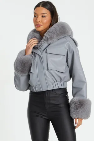 Quiz Womens Faux Fur Bomber Jacket - Size Large