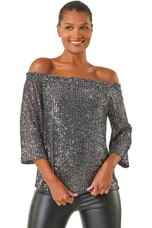 Roman Womens Bardot Sequin Top - - Size 10 UK