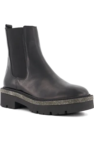 Dune Womens Ladies Panics - Diamante-Trim Chelsea Boots - Leather (archived) - Size UK 3