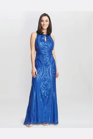 Gina Bacconi Womens Natalie Sequin Beaded Keyhole Maxi Dress - - Size 18 UK