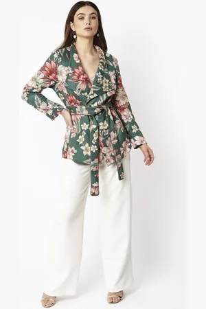 Jayley Womens Faux Suede Floral Digital Print Tie Waist Jacket - - One Size