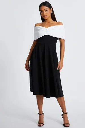 Quiz Womens Petite Contrast Bardot Midi Dress - Size 8 UK