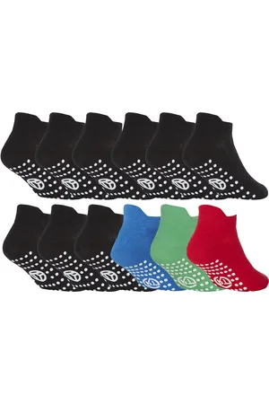 Sock Snob Girls 12 Pair Multipack Kids Cotton Trainer Socks with Rubber Grips - Black / Green - - Size 4-6Y