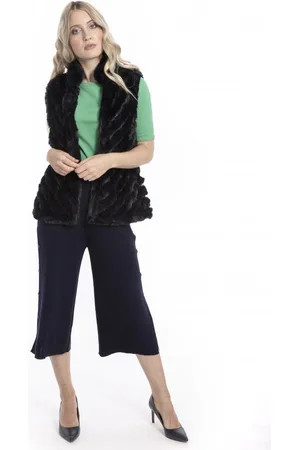 Jayley Womens Faux Fur Suede Diagonal Stripe Gilet - - One Size