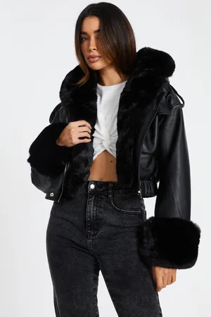 Quiz Womens Faux Fur Bomber Jacket - Size X-Small