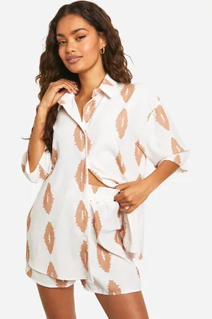 Boohoo Womens Hammered Aztec Print Oversized Shirt & Shorts Set - - Size 6 UK