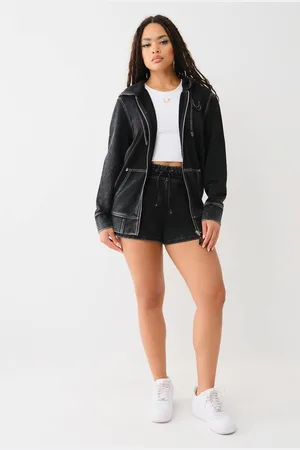 True Religion Womens Washed Big T Boyfriend Zip Up Hoodie in - Size X-Large
