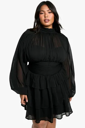 Boohoo Womens Plus Chiffon High Neck Skater Dress - - Size 18 UK