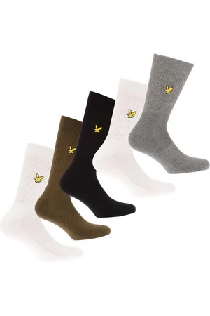 Lyle & Scott Mens And 5 Pack Sport Socks in Black-White Cotton - Size 7-11Y
