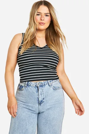 Boohoo Womens Plus V Neck Stripe Vest - - Size 26 UK