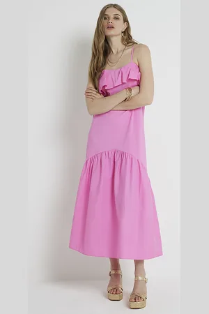 River Island Womens Frill Midi Dress Ri Studio Cotton - Size 8 UK