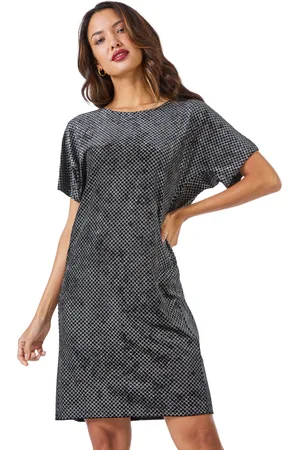 Roman Womens Glitter Spot Stretch Shift Dress - Leather - Size 12 UK