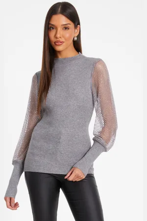 Quiz Womens Knit Diamante Sleeve Jumper - Size Large