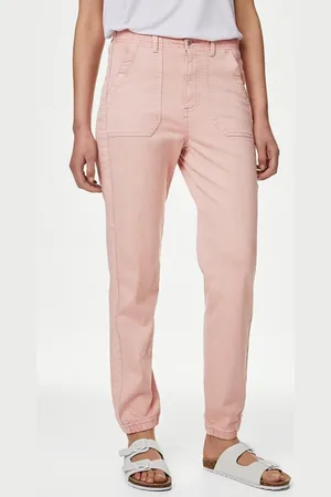 Marks & Spencer Womens M&S Collection Ladies Cotton Blend Slim Fit Ankle Grazer Joggers - Size 14 Regular
