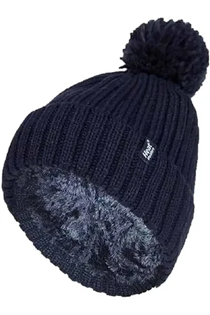 Heat Holders Womens Ladies Ribbed Cuffed Thermal Insulated Winter Pom Pom Bobble Hat - - One Size