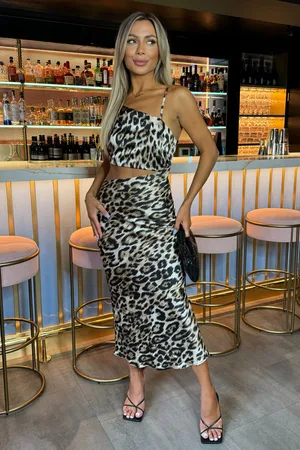 Ax Paris Womens Multi Leopard Print Asymmetric Cut Out Midi Dress - - Size 6 UK