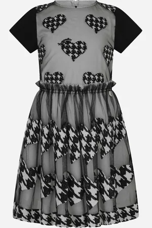 Simonetta Girls Houndstooth Heart Embroidered Dress - - Size 4Y
