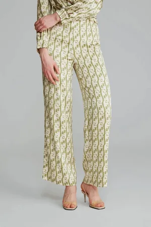 Gusto Womens Monogram Print Satin Trousers - - Size X-Large