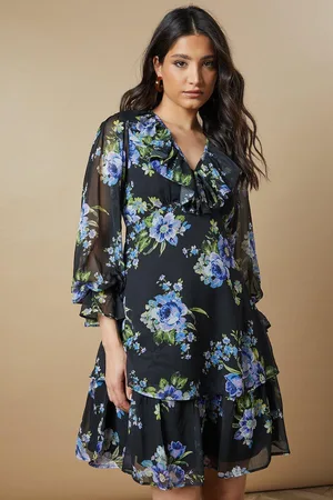 Oasis Womens Ruffle Neckline Chiffon Mini Dress - - Size 6 UK