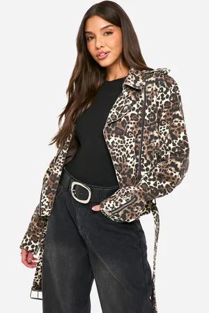 Boohoo Womens Print Denim Biker Jacket Cotton - Size 8 UK