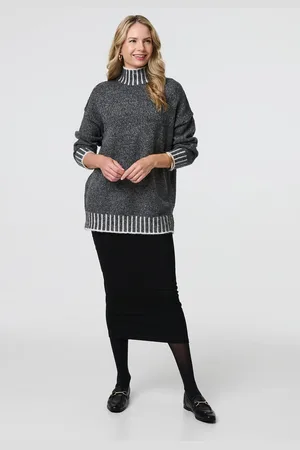 Izabel London Womens Stripe Trim High Neck Oversized Jumper - Size 14 UK