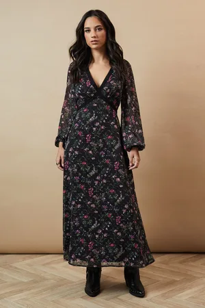 Oasis Womens Floral Paisley Dobby Chiffon Lace Trim Midaxi Dress - - Size 10 UK