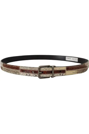 Dolce & Gabbana Mens Multicolor Exotic Leather Patchwork Metal Belt - - Size 90 cm