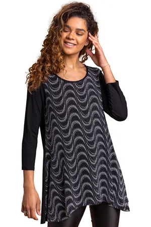 Roman Womens Glitter Print Hanky Hem Tunic - Polyamide - Size 10 UK