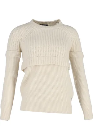 CHANEL Pre-owned Womens Layered Ribbed Knit Sweater in Ivory Wool - - Size X-Small