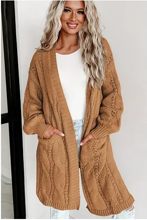 Azura Exchange WoMens Ribbed Trim Eyelet Cable Knit Cardigan in - Size Small
