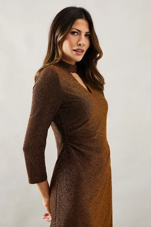 wallis Womens Occasion Glitter Jersey High Neck Shift Dress - - Size 16 UK