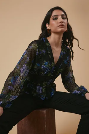 Oasis Womens Dobby Chiffon Contrast Detail Button Through Blouse - Size 10 UK