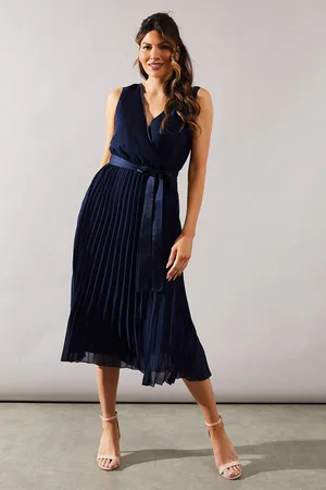 wallis Womens Pleated Satin Detail Midi Dress - - Size 10 UK