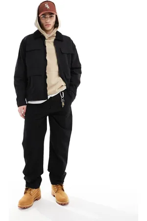 ASOS Mens oversized washed harrington jacket with pockets in cord collar - Size 2XS