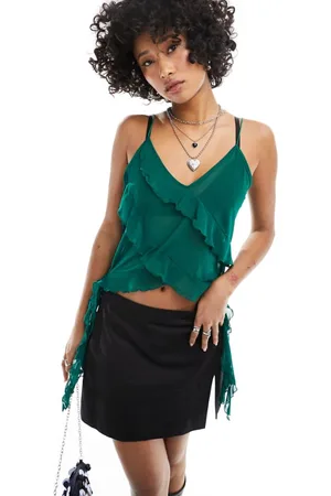ONLY Womens sheer frill cami top in emerald - Size Small