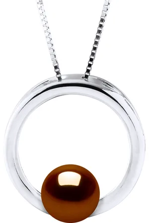 Diadema Womens CIRCLE Necklace Freshwater Pearl Round 8-9mm 925 Silver - One Size