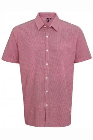 Premier Mens Gingham Short Sleeve Shirt ( /White) Cotton - Size 2XL